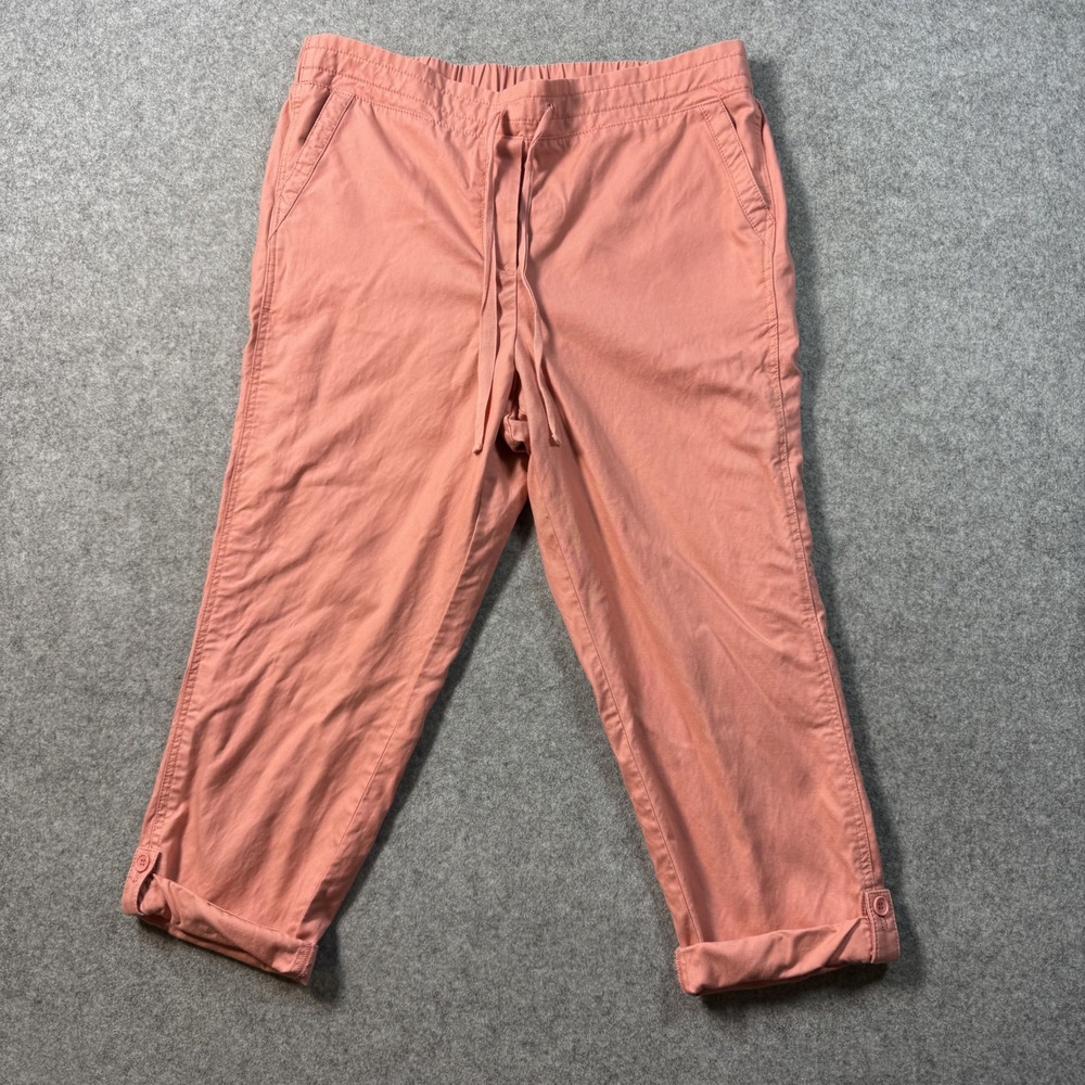 Talbots Women 12P Crop Pants‎ Pink Salmon Drawstring Cotton Tencel Blend